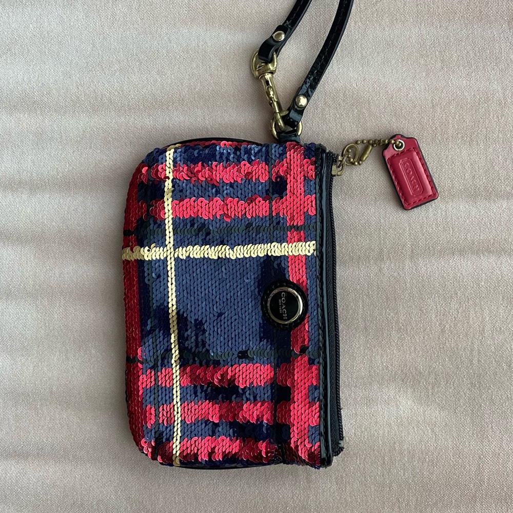 Coach Sequin Plaid Wristlet
